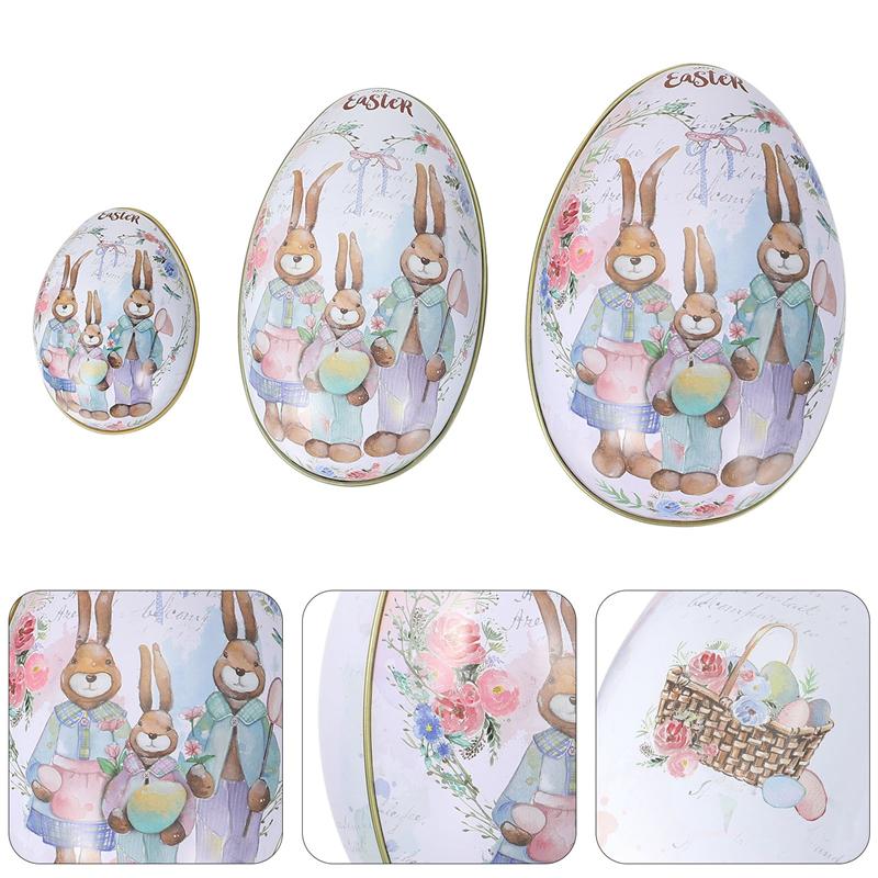 3pcs Easter Egg-Shaped Candy Box Decorative Tinplate Box Easter Day Accessories Party Package Box