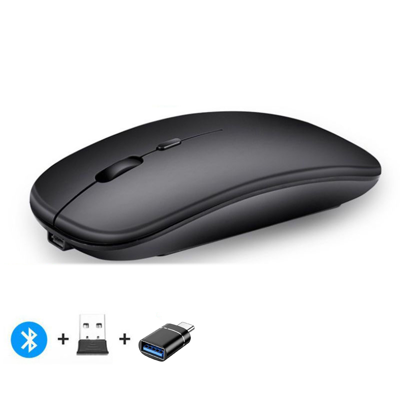 Rechargeable Bluetooth-compatible Wireless Mouse 2.4G Optical Mice with USB RGB 1600DPI Mouse for Computer Laptop PC Mute Mause: black