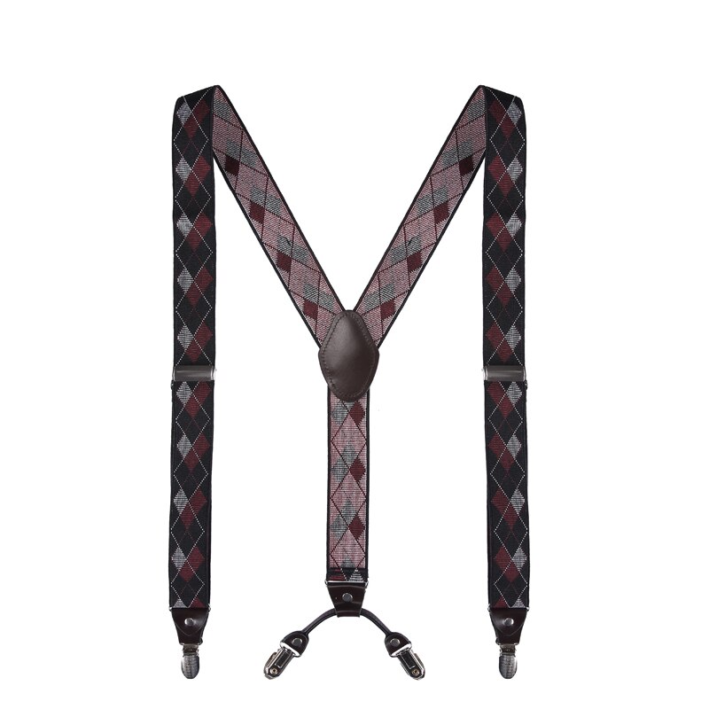 Style 3.5cm y-form 4 klips seler herre seler suspensorio masculino til mand eller kvinde: Rød argyle