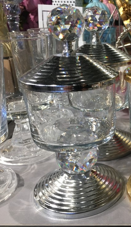 Metall piedestal glas dekorativ sockerskål tek 1 st: Silver-