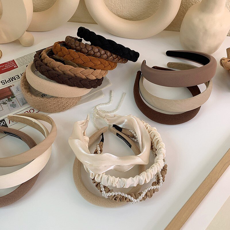 HUANZHI 2021 Trendy Vintage gąbka opaski Pearl Hairbands obręcz do włosów dla dziewczyn głowa kobiety Bezel Band akcesoria do włosów nakrycia głowy