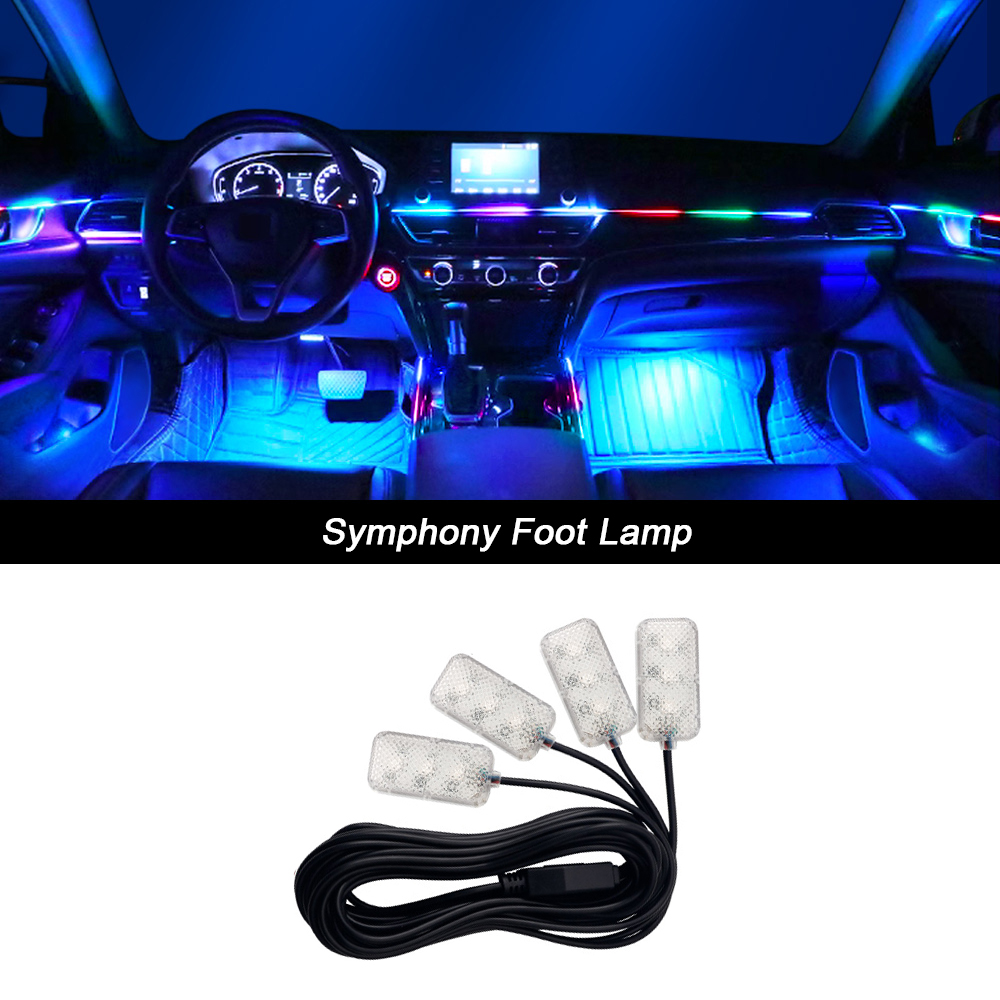 Luz ambiental para coche 18 en 1, tiras acrílicas de 64 colores, 110cm, 90cm, 75cm, 35cm, 20cm, colores completos, RGB, Interior del coche, Control por aplicación Bluetooth: Color blanco cálido