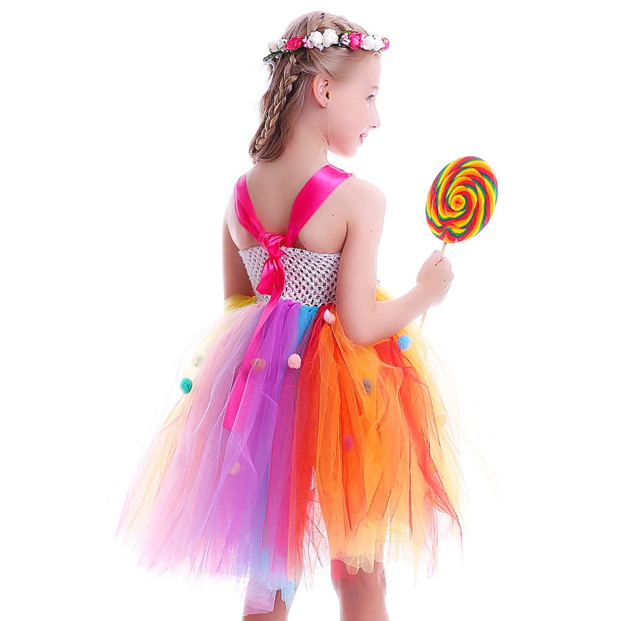 Candy Lollipop Girls Kids Tutu Dress Sweet Rainbow Birthday Dress Candy Land Children Tutu Costume Pageant Princess Gown