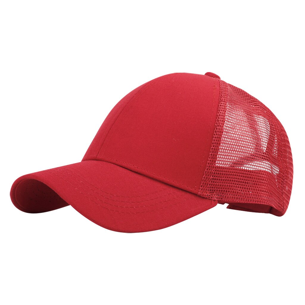 Solid Ponytail Baseball Cap Women Snapback Dad Hat Mesh Trucker Caps Messy Bun Summer Hat Female Adjustable Hip Hop Hats: Red