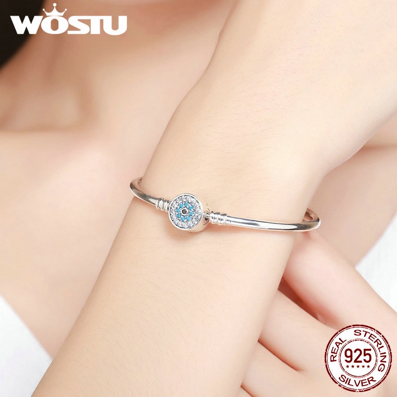 WOSTU 100% 925 Sterling Silver The Eye Of Samsara Bangle For Women Fit DIY Charm Bracelets Jewelry CQB012