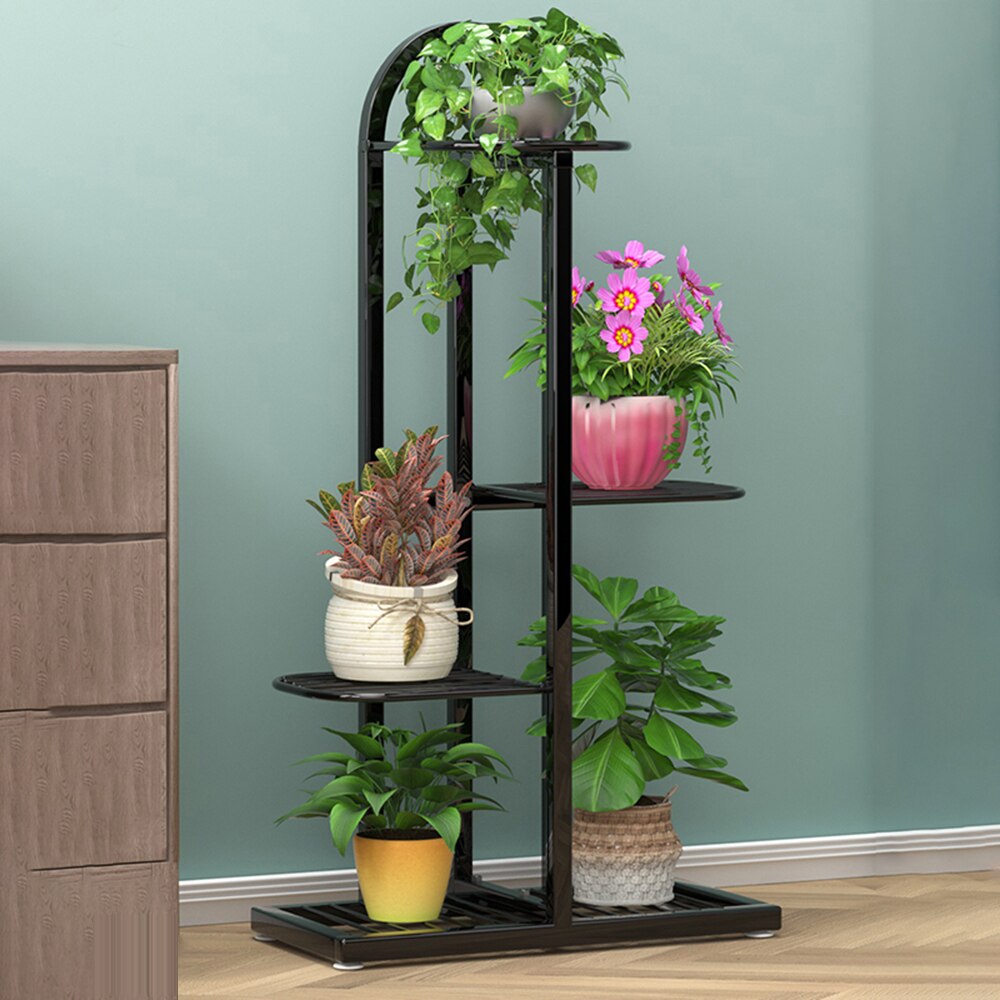 Multi-tiers Flower Plant Holder Stand Rack Light Luxury Metal Plant Stand Balcony Garden Flower Plant Stand Bonsai Display Shelf: Black