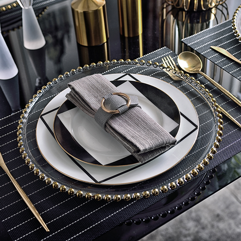 Christmas Dinning Black Plate Set Luxury Ceramic Large Dinner Plate Sets Glass Nordic Conjunto De Pratos Breakfast Set DL60PZ