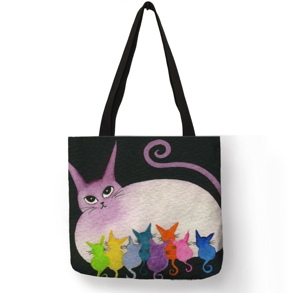 Frauen Reise Praktische Schulter Tasche Cartoon Schöne Katze Gedruckt Langlebig Leinen Tote Tasche für Marketing Mädchen Casual Schule Handtasche: 009