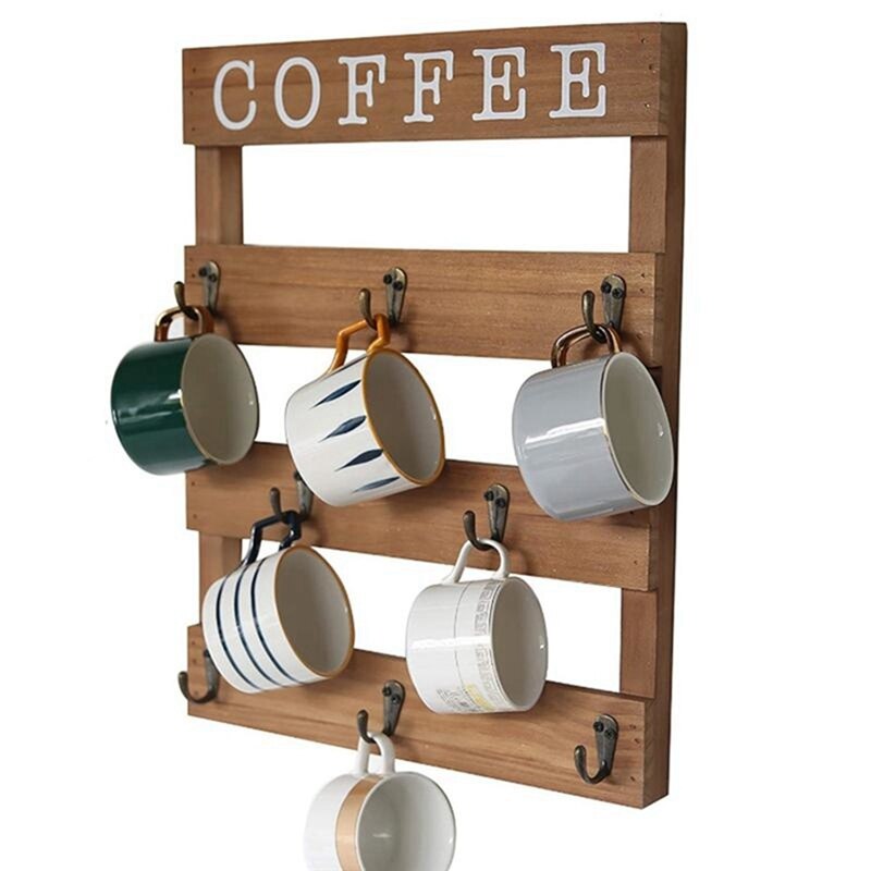 Support mural en bois pour tasses à café, thé et eau, à suspendre, présentoir pour tasses