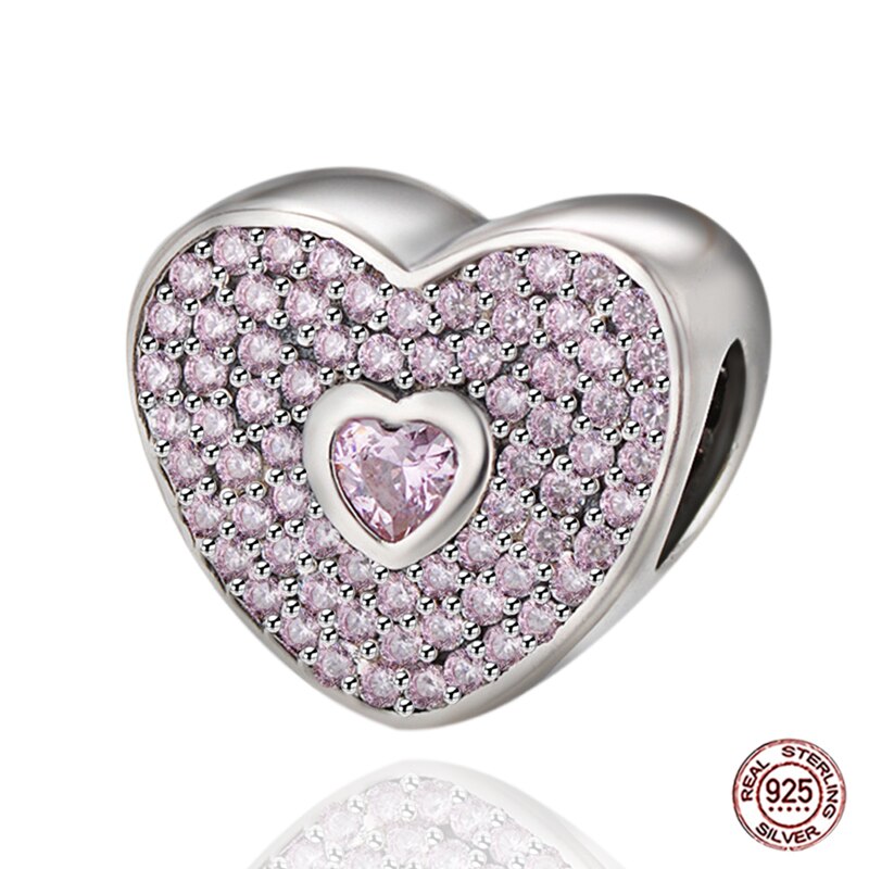 2020 zawieszka z cyrkonią w kształcie serca 925 szterling srebro dopasowanie 925 oryginalna bransoletka uroki DIY tworzenia biżuterii Nowy moda: Default Title