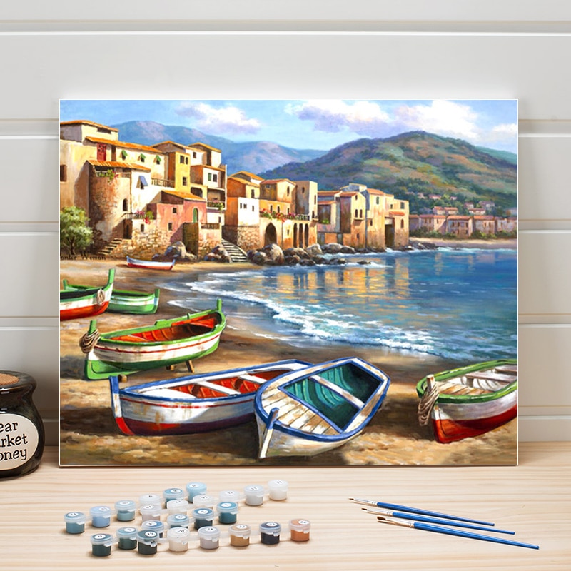 Landscape Town Drawing By Number 40x50cm Paints Acrylics Canvas Painting Numbers Walls Pictures For Living Room Decor One Piece