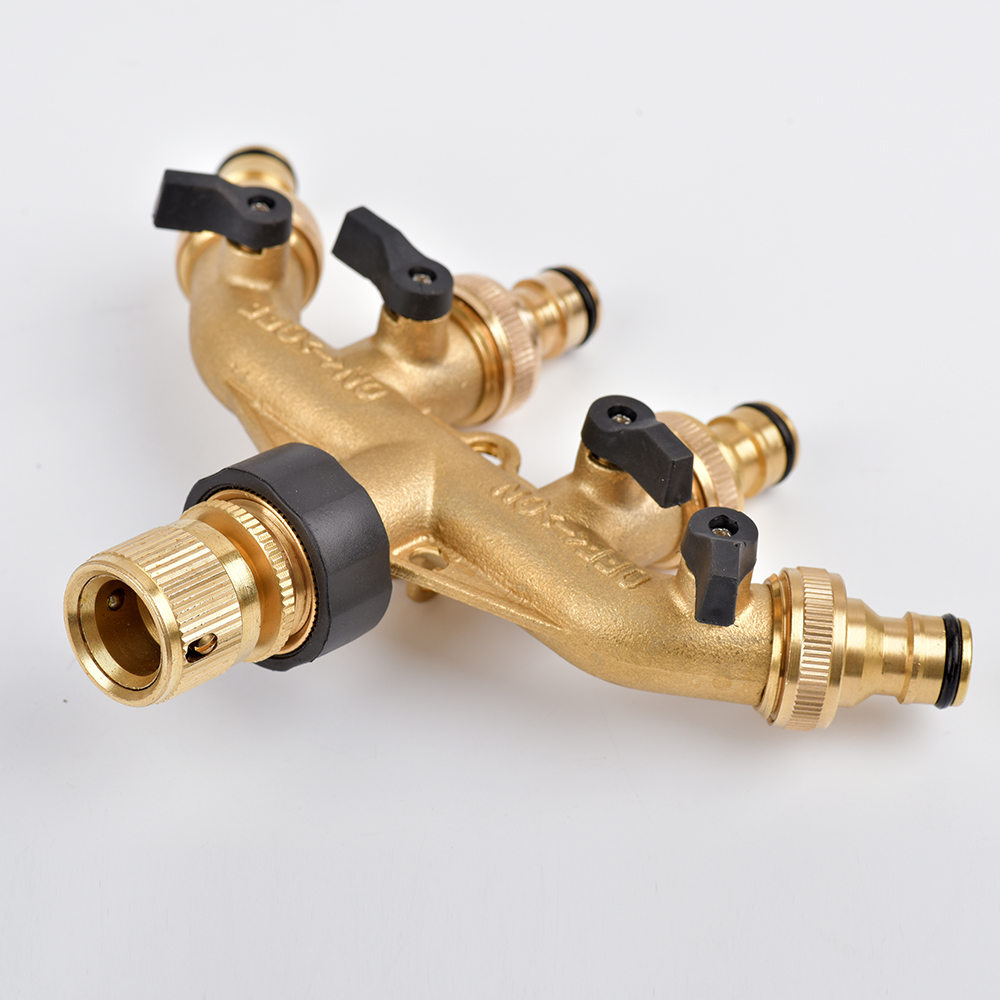 4 Way Brass Garden Hose Splitter Y-Type Watering Tap Connector Distributor For Outdoor Tap and Faucet Garden