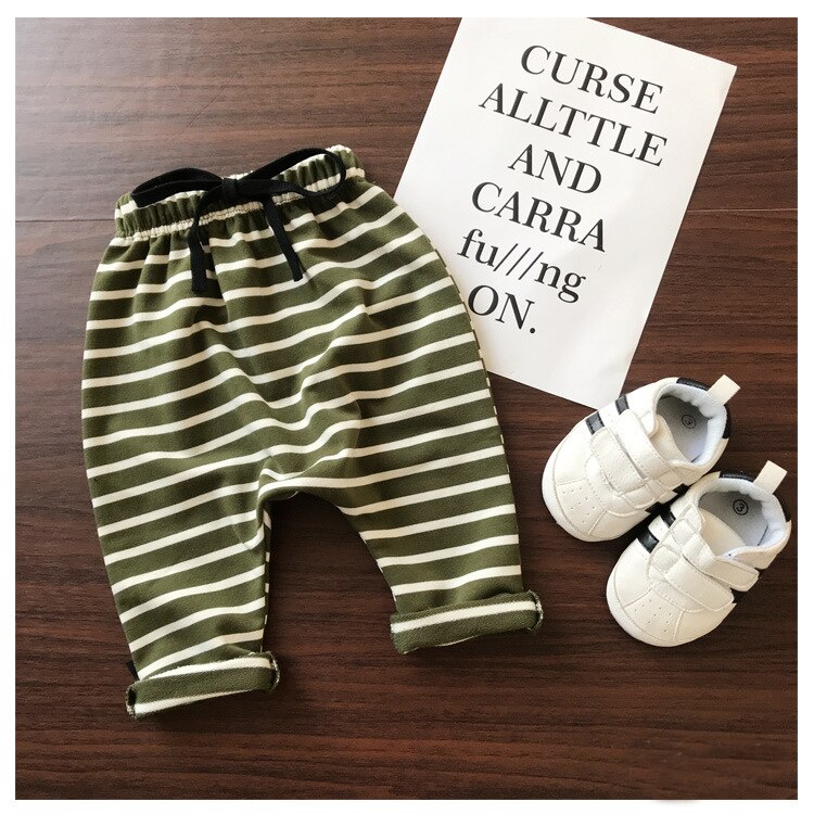 0-3Yrs Lente Baby Gestreepte Harembroek Katoen Meisjes Jongens Dikker Broek Zachte Broek Herfst Harembroek Outfits: green / 24M