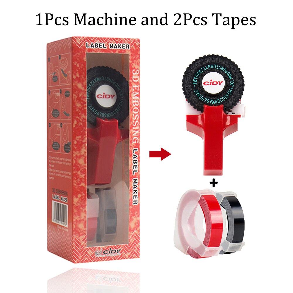 DIY Emobossing Lable Maker Manual 3D Embossing Printer Typewriter with 2 tapes for Dymo 12965 1880 Motex E101 Lettering Machine: Red label printer