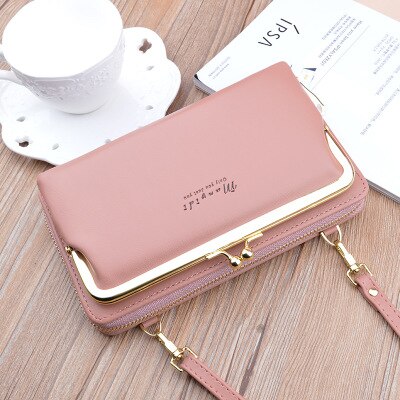 Vrouwen Tas Grote Scherm Telefoon Tas Vrouwen Portemonnee Lange Rits Schoudertas Mode Messenger Bag Portemonnee Lederen Crossbody portemonnee: dark pink