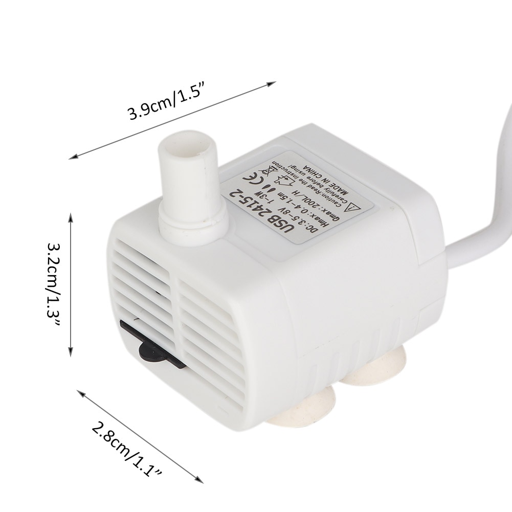 200l/ uur witte usb mini-pomp dompelpomp voor vissen, aquarium, waterdispenser voor huisdieren, waterdichte dompelpomp voor aquariums