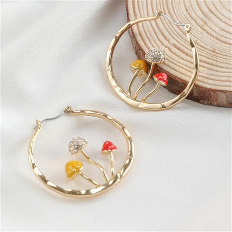 Leuke Paddestoel Oorbellen Paddestoel Hoops Gold Tone Cirkel Earringshoop Oorbellen Enorme Hoops Unieke Paddestoel Sieraden