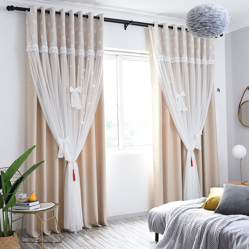 Neue Europäische und Amerikanischen Stil Vorhänge für Wohnzimmer Hohe Schattierung Vorhänge für freundlicher Romantische Prinzessin Zimmer für Mädchen: Beige / Gromment oben