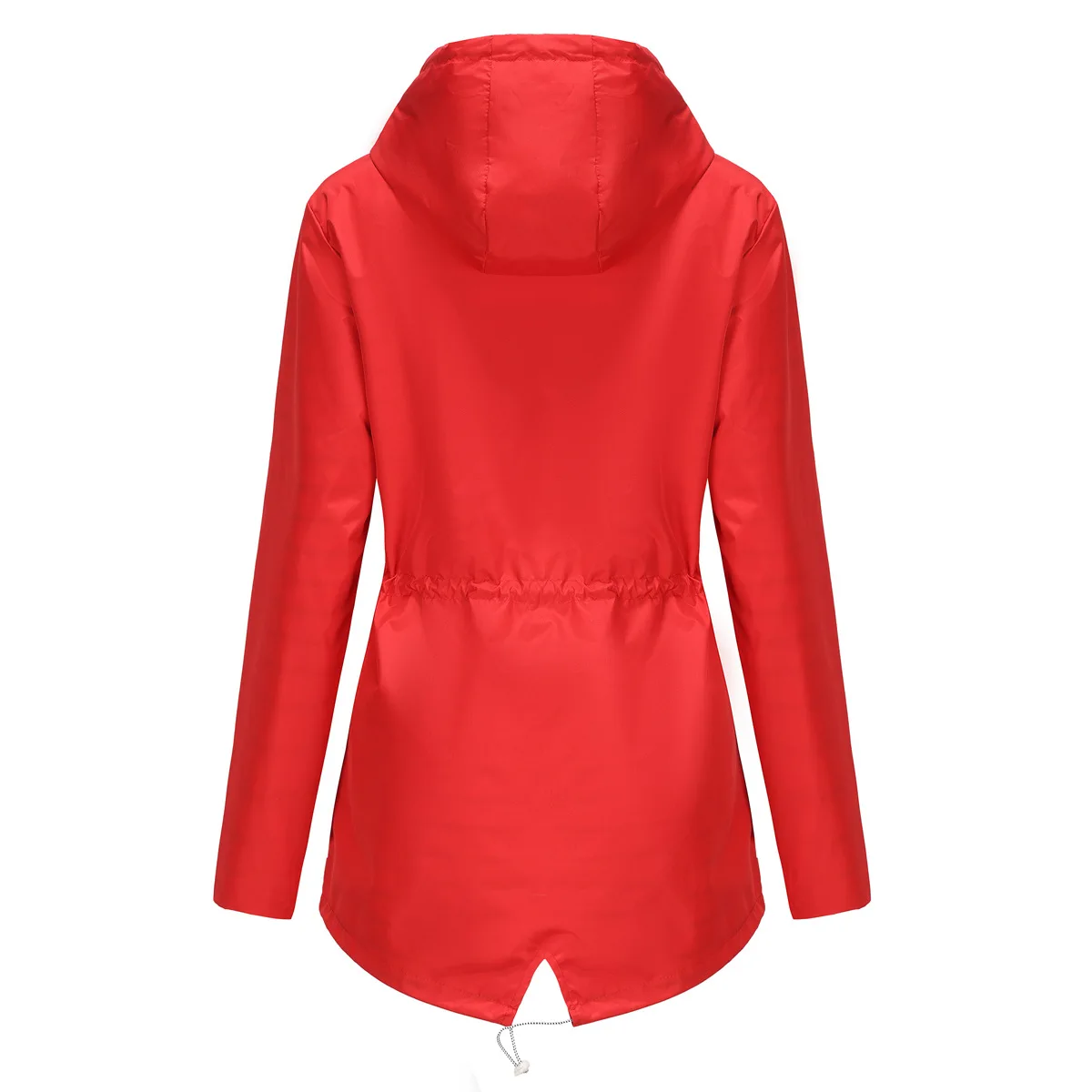Blue Waterproof Hooded Jacket Women Casual Coat Waist Drawstring Tie Zipper Switch Red Green Yellow Black Windbreaker