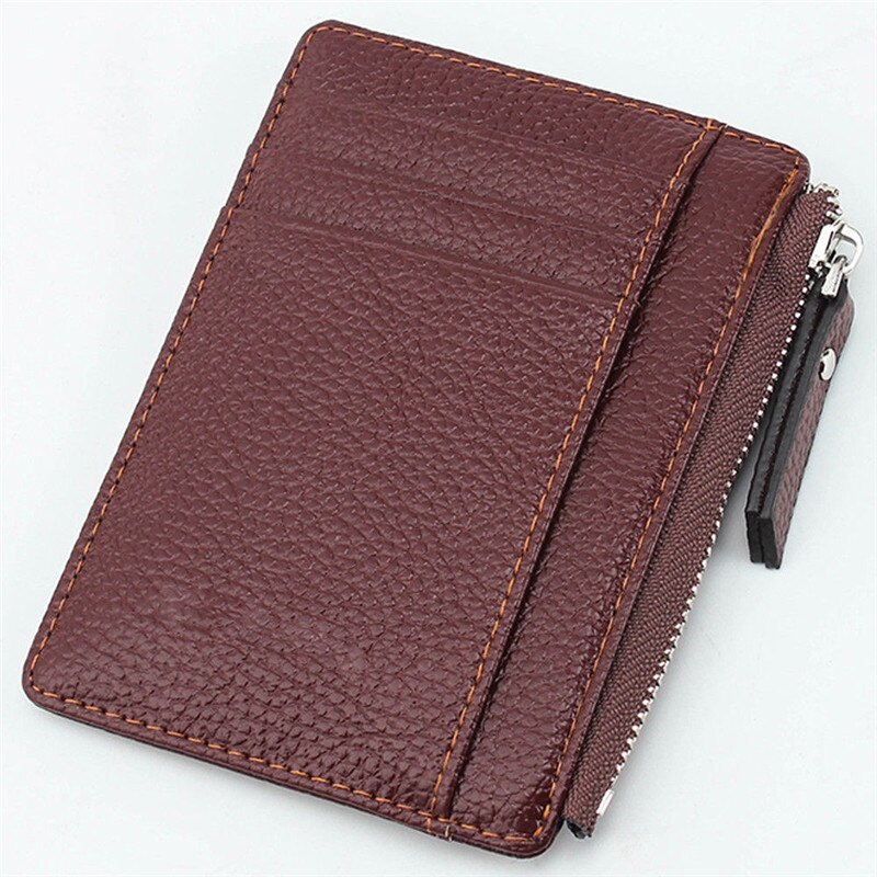 Womens Men Unisex Leather Small Mini Wallet Card Holder Zip Coin Purse Handbag: Coffee