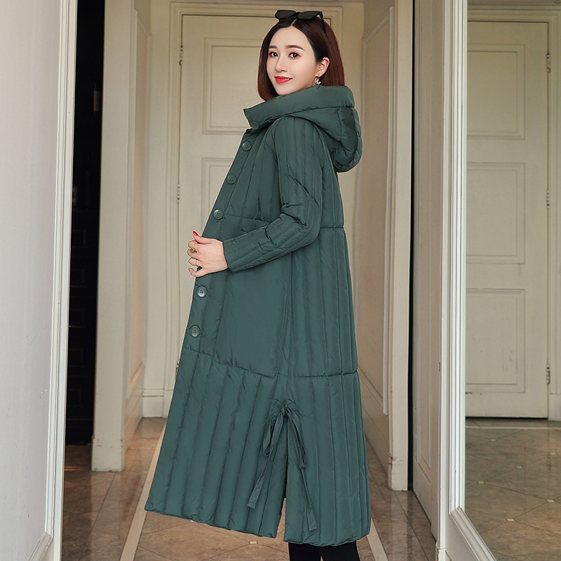 Vinter x-lang parka til kvinder solide jakker slanke tykke hættebeklædte bomuldspolstrede frakker oversized kontor dame manteau femme