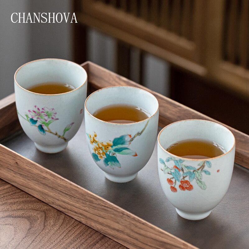 CHANSHOVA 100ml tradicional retro chino pintada a mano de estilo Crackle Taza de cerámica china de té porcelana pequeño café taza H301
