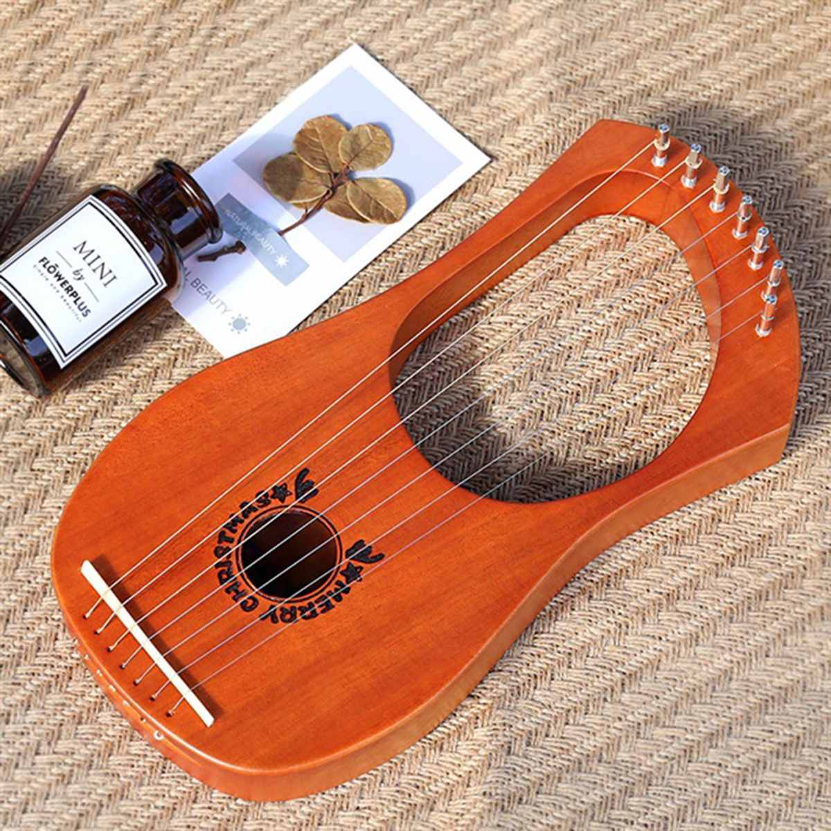 7 Schnur Holz Mahagoni Leier Harfe Saiten Musical Instrument mit aufsammeln stimmen Werkzeug Reinigung Tuch Harfe Instrument Weihnachten