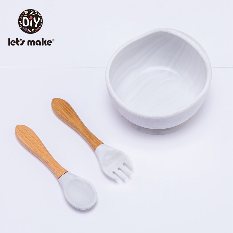 Lassen'S Machen 3 Teile/satz Baby Fütterung Geschirr einstellen Silikon Schüssel Löffel Gabel Nicht-Unterhose Schüssel Weiche Saug Befestigung Für freundlicher Baby: einstellen 3