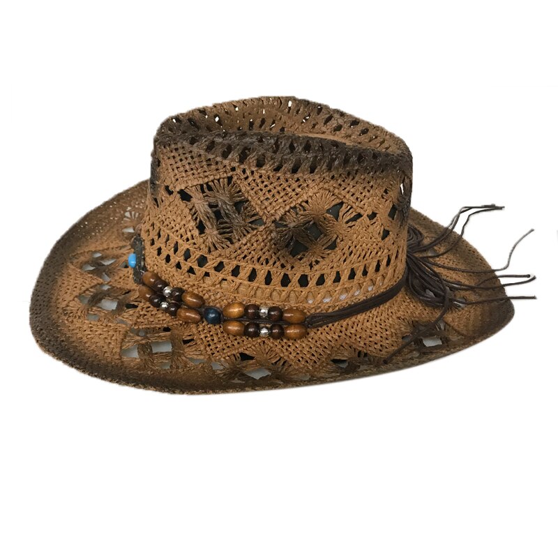 YY 3 kolory polecane kowboj czapka letnia dziurawy słomy Sunhats mężczyźni jazz czapka z ręcznie robione koraliki kobiety odpowietrzający plaży kapelusz CM19019