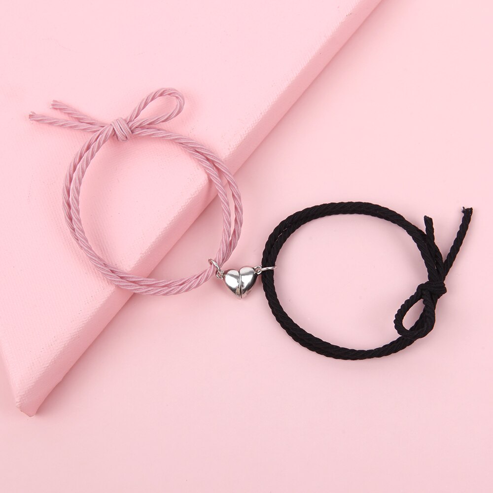 2Pcs Couple Minimalist Heart Lovers Matching Friendship Bracelet Rope Braided Magnetic Distance Bracelet Kit Lover Jewelry