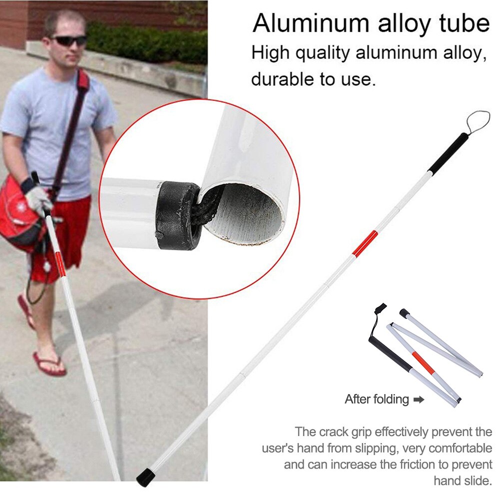 Walking Stick Crutch Visually Impaired Portable White Folding Reflective Cane Lightweight For The Blind Aluminium Alloy Non Slip