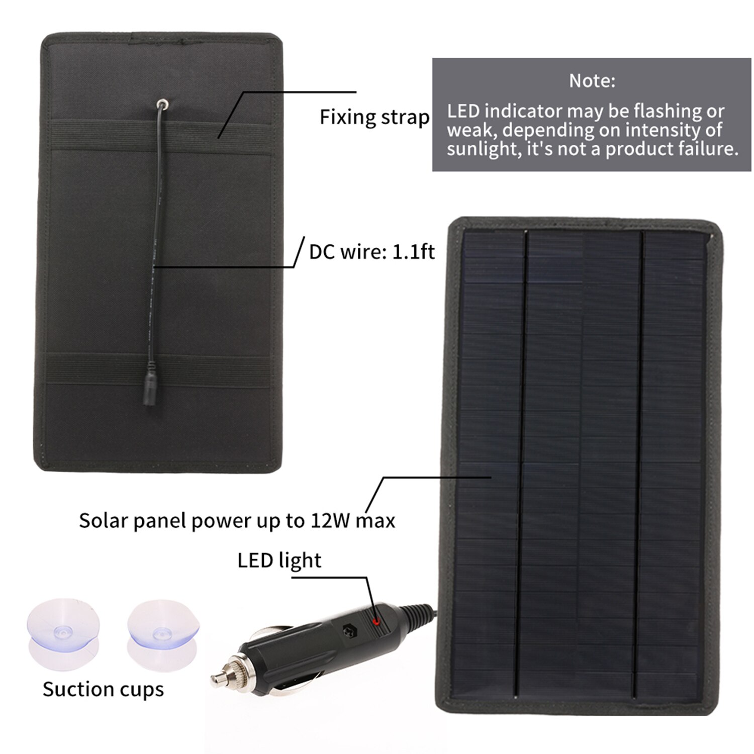 12V Solar Car Battery Charger Portable Solar Power Panel Backup Trickle Charging for RV Motorcycle Boat Marine Trailer Tractor