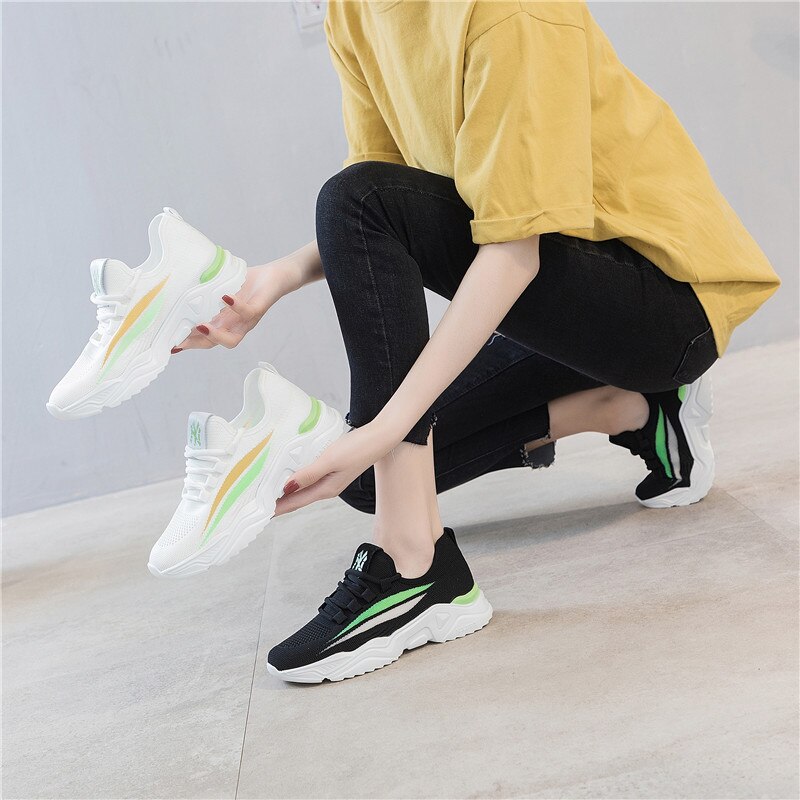 Mesh mesh schoenen kleine witte schoenen dames ademend veelzijdig zomer dikke bodem helling hoge hakken damesschoenen