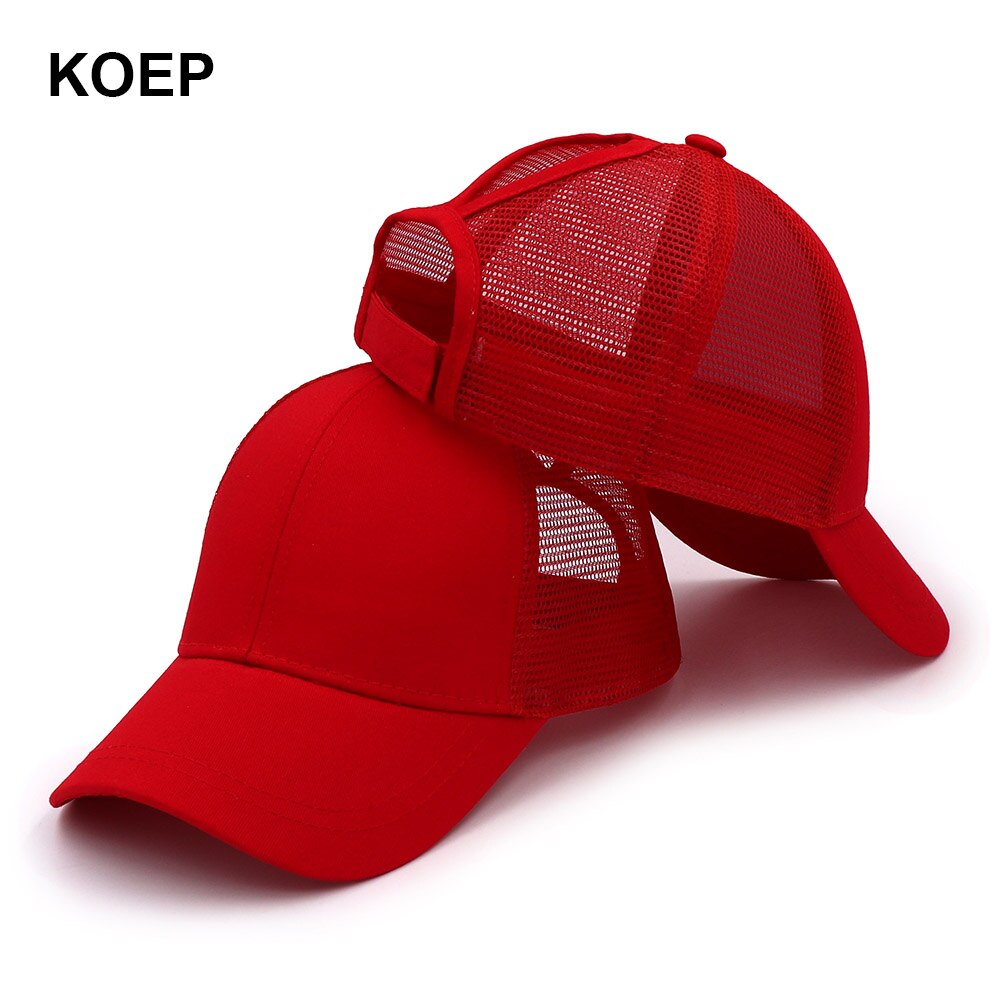 Koep hestehale baseball kasket snapback rodet bolle kasketter til kvinder kvindelig sommer mesh trucker hat pige hip hop hatte: Rød