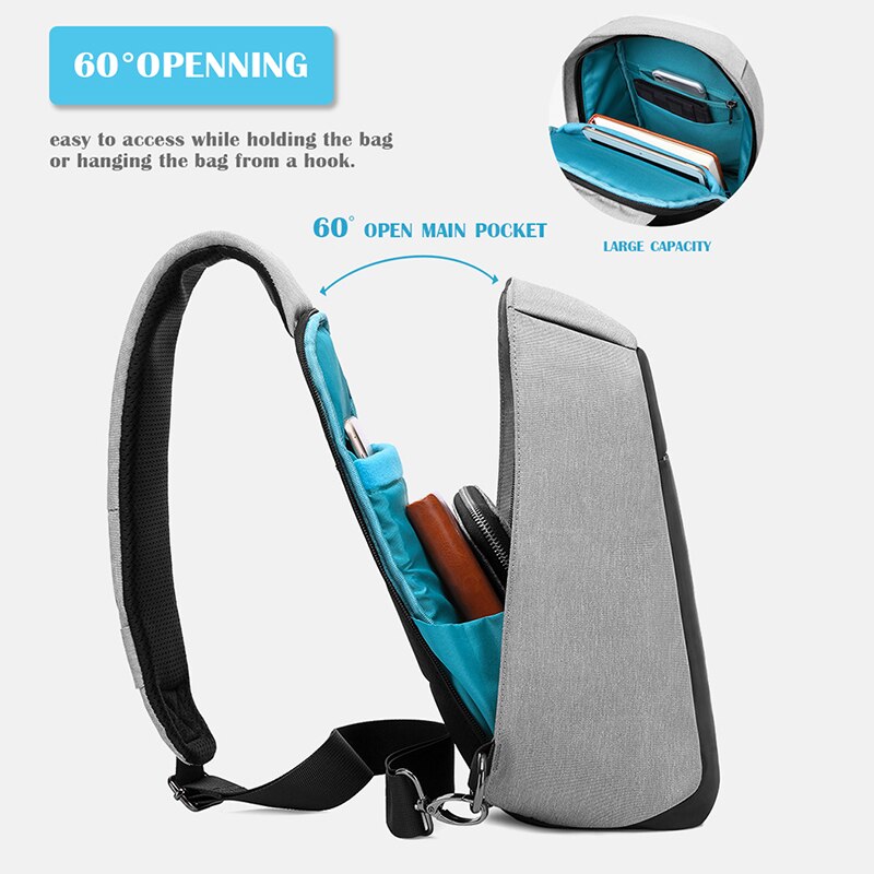 KAKA USB Anti Theft Shoulder Bag for Men Women Chest Bag Large Capacity Waterproof Summer Short Trip Messengers Crossbody Bags