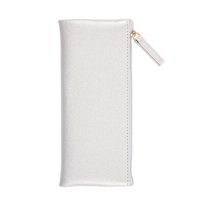Súper recomendado, caja de lápices Simple de cuero negro dorado plateado rosa, suministros escolares, papelería Bts, bolsa de almacenamiento para , caja de lápices: silver