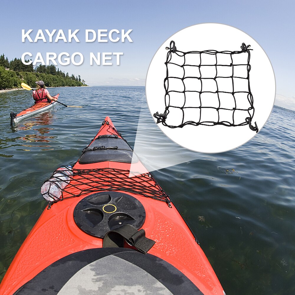 Kajak-kanu-deck-ladungsnetz, elastisches seil, haken, netz, befestigungshaken, universell für kanu, boot, kajakzubehör