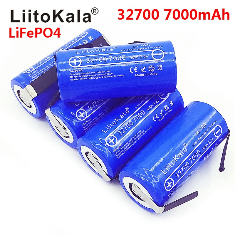LiitoKala 3.2V 32700 7000mAh 6500mAh LiFePO4 Battery 35A Continuous Discharge Maximum 55A High power battery+Nickel sheets
