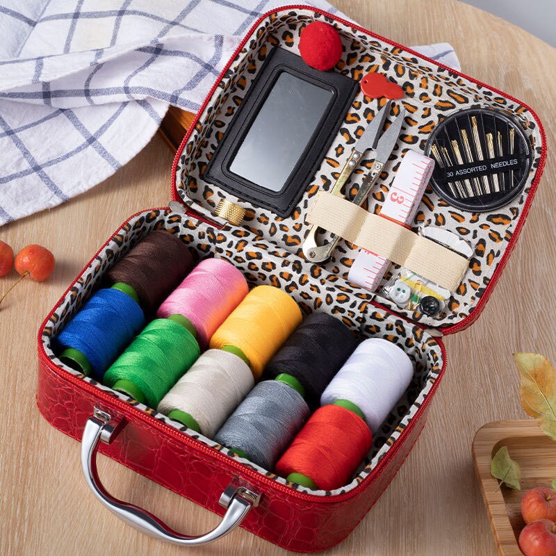 Artracyse Sewing Box Kit Leather Box Sewing Set Household Sewing Kit Tools Sewing Supplies Portable Storage Box with Zipper