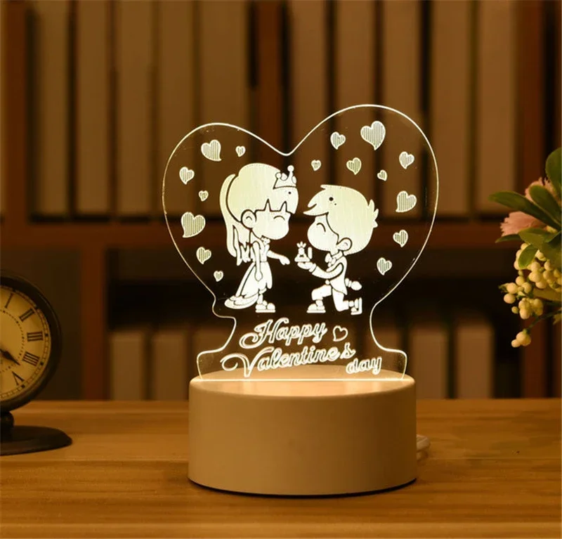 3D Illusion visuelle veilleuse visuelle créative LED lampe de bureau changement USB alimenté pour les enfants: Rose clair