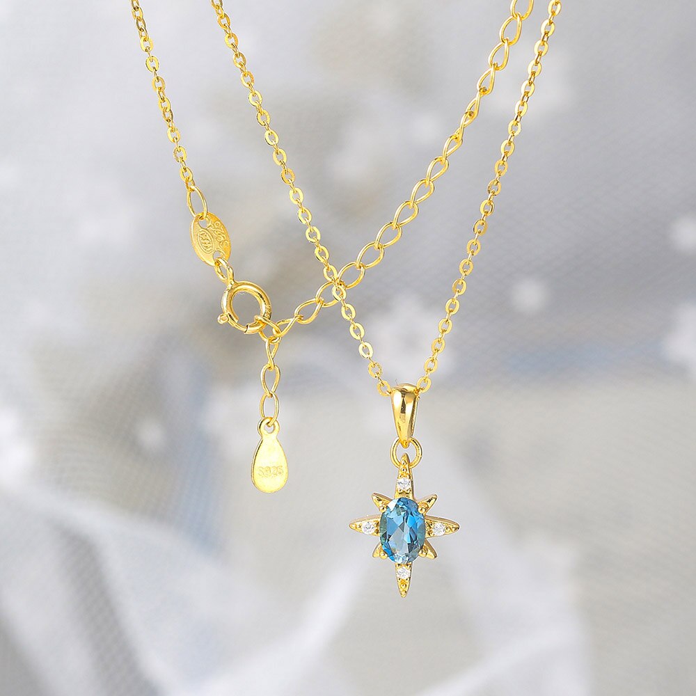 LAMOON collana con ciondolo a stella per donna 925 argento naturale topazio blu 14K placcato oro collana di gioielli raffinati coreano LMNI114