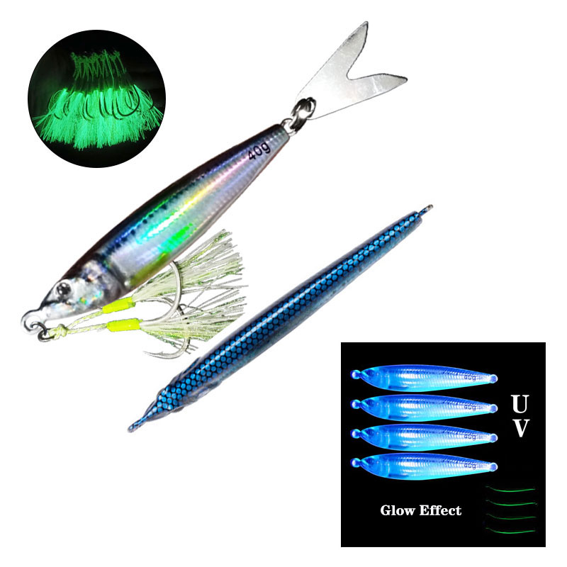 Als langzaam jiggen kunstaas vissers uv-glow jig 3d print vallende visser 40 g 60 g 80g metalen hard aas zinkend jiggen vis aas: 40mm / Paars