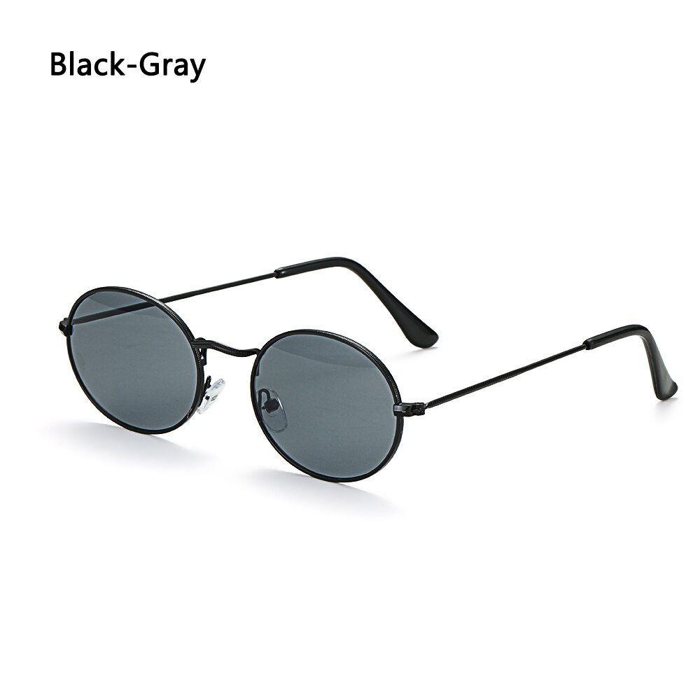 Vintage Small Metal Frame Oval Sunglasses Women Men's UV400 Shades Retro Sun Glasses Summer Beach Outdoor Hiking Eyewear: Black-Gray