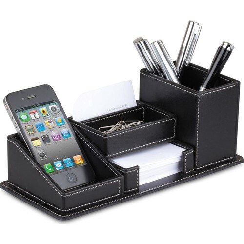 Leather Desk Pen Holder Multi-function Desk Stationery Organizer Pen Holder Clamp Stand Pencil Organizer for Desk Office Accessor