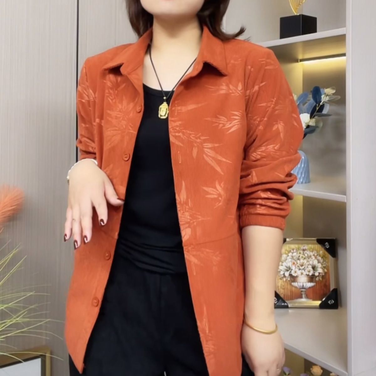 Camicia Casual tinta unita a maniche lunghe primavera autunno da donna moda Versatile abbigliamento femminile stampa tutto abbinato a top eleganti larghi da donna: 5XL / Arancione