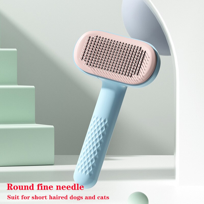 Zelfreinigende Borstel Voor Hond En Kat Verwijdert Haar Massages Huisdier Haaruitval Kam Pet Grooming Borstels Speciale Naald Kam: blue round needle