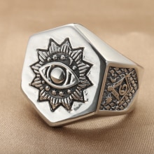 Punk Sieraden Titanium Staal Masonic Eye Ring Mannen, Retro Accessoires Trendy Mannen Rvs Vrijmetselaars Mannen Ring