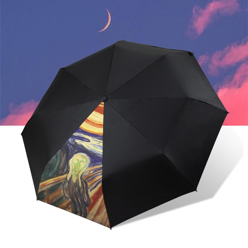 Beroemde Olieverfschilderij Paraplu Voor Vrouwen Regen Parasol Voor Vrouwelijke Draagbare Handmatige 3-Fold Paraplu Artistieke Paraplu
