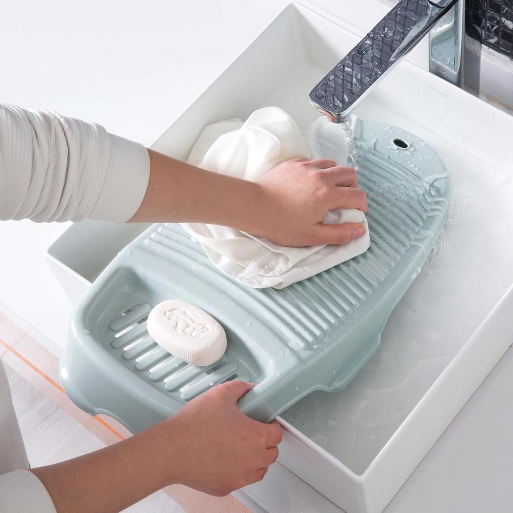 Clothes Washing Board Plastic Thicken Washboard with Soap Holder Box Bathroom Kid Clothes Cleaning Laundry Scrubbing