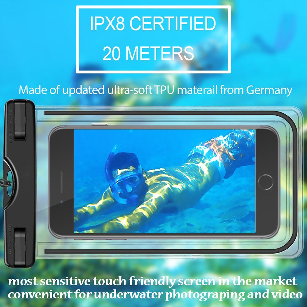 Waterproof Mobile Phone Case For Huawei Honor 7X / Mate SE Clear PVC Sealed Underwater Luminous Dry Pouch Cover with Neck Strap
